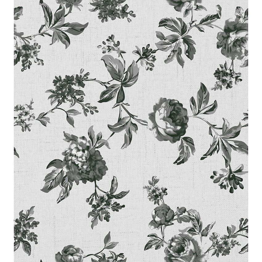 1 mb of fabric - Rose black flower on white background R17, Fabric close-up